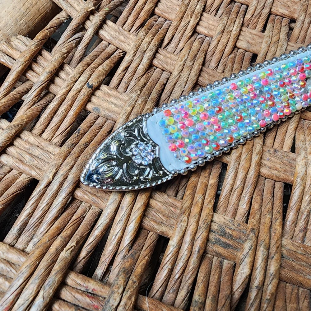 Girls White Leather Western Crystal Silver Buckle Belt 25‎